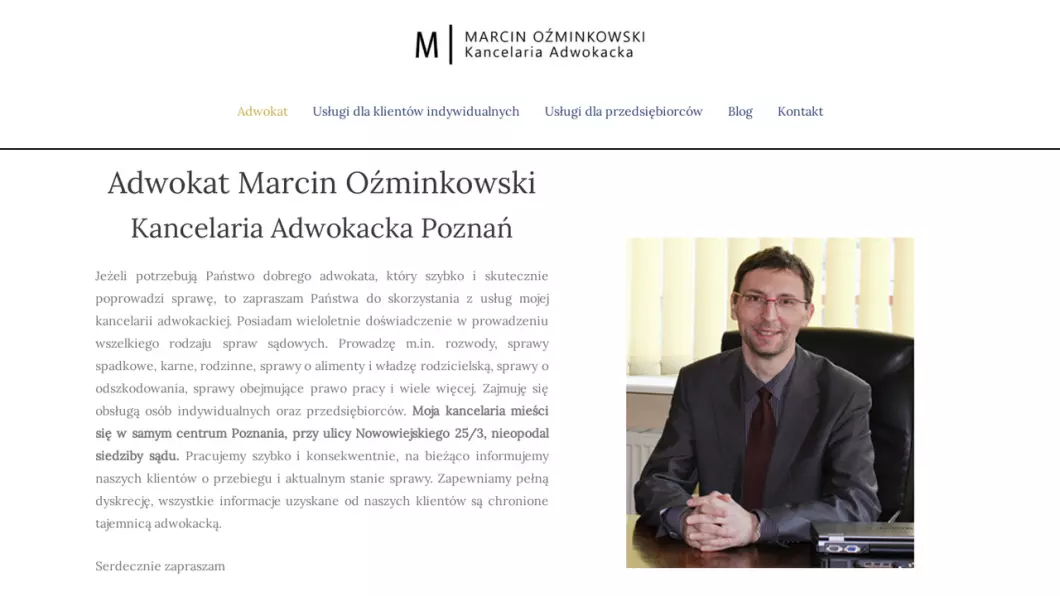 Zrzut ekranu strony Adwokat Marcin Oźminkowski Kancelaria Adwokacka