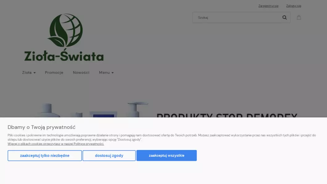 Zrzut ekranu strony Zioła świata - Sklep zielarski online