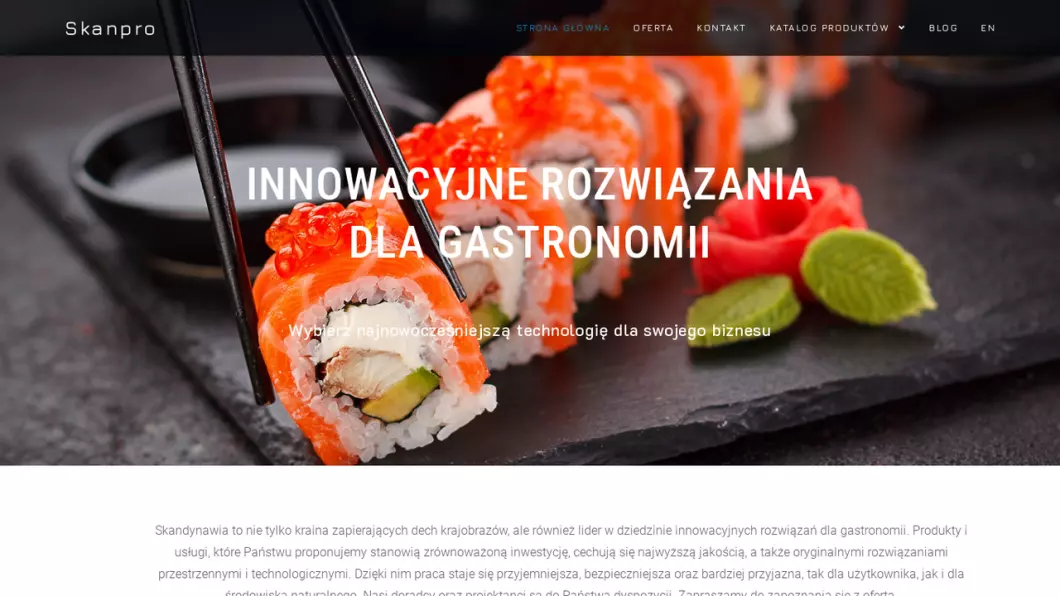 Zrzut ekranu strony Skandynawskie wyposażenie gastronomiczne Skanpro