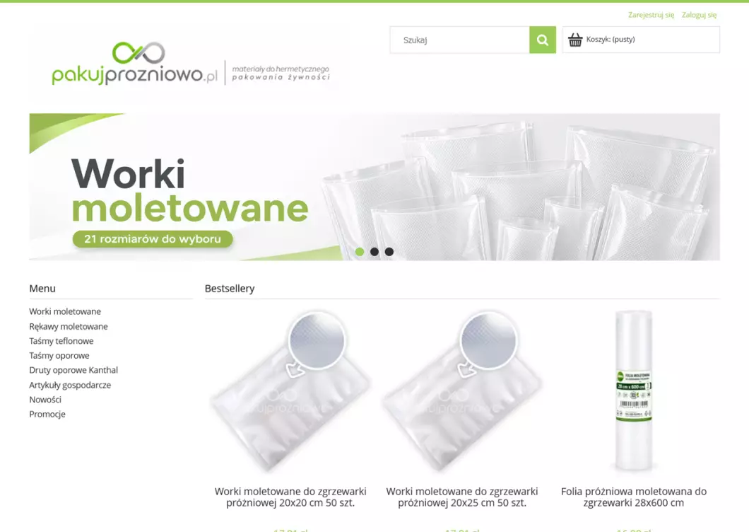 Zrzut ekranu strony PakujProzniowo.pl