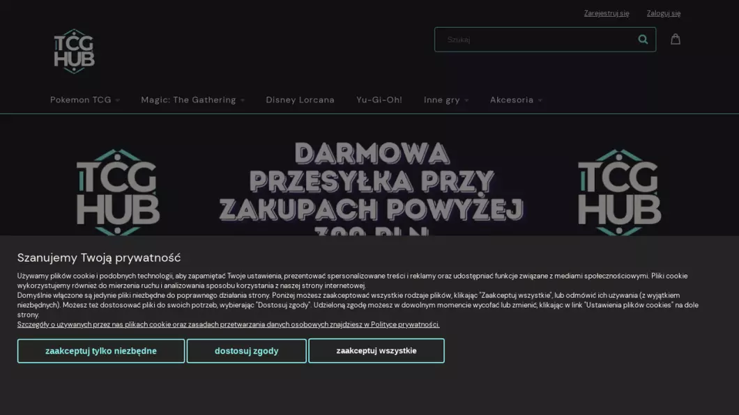 Zrzut ekranu strony TCG Hub - karty kolekcjonerskie